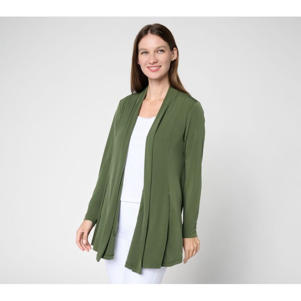 Susan Graver Women's Top Plus Sz Sweater 1X Essentials Liquid Knit Green